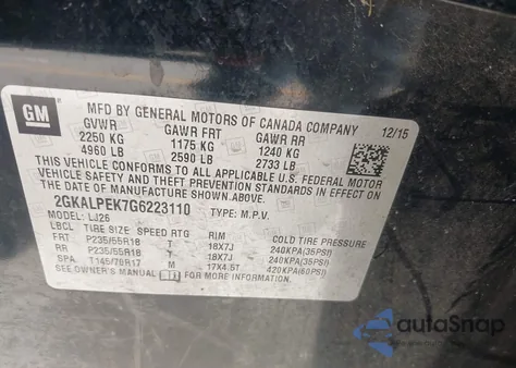 2016 GMC Terrain Slt from USA, damaged, VIN 2GKALPEK7G6223110